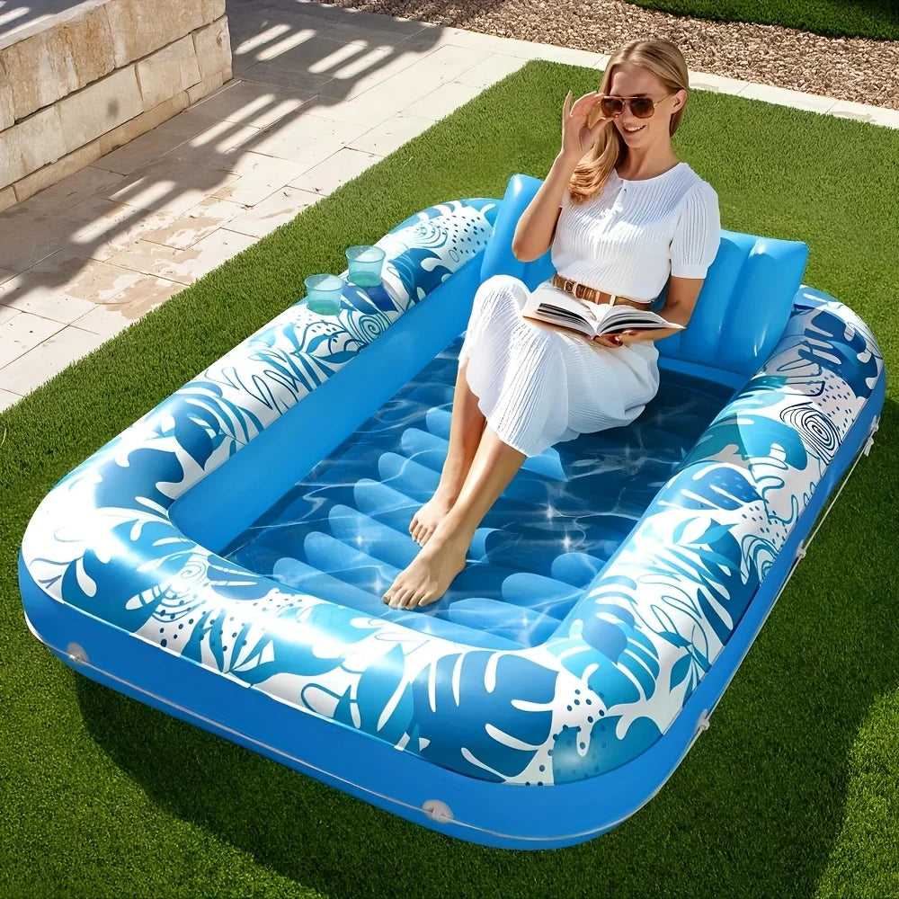 4-in-1 Inflatable Tanning Pool Float with Pillow, 70 x 46 in — view 1 of pool floats
