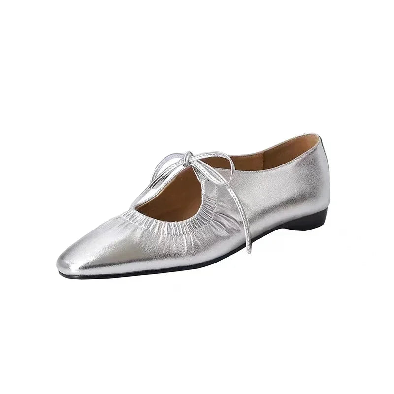 Flats & Ballet — Leather Metallic Ballet Flats, Silver Gold Bling Round-Toe Party Flats — view 6 of flats & ballet