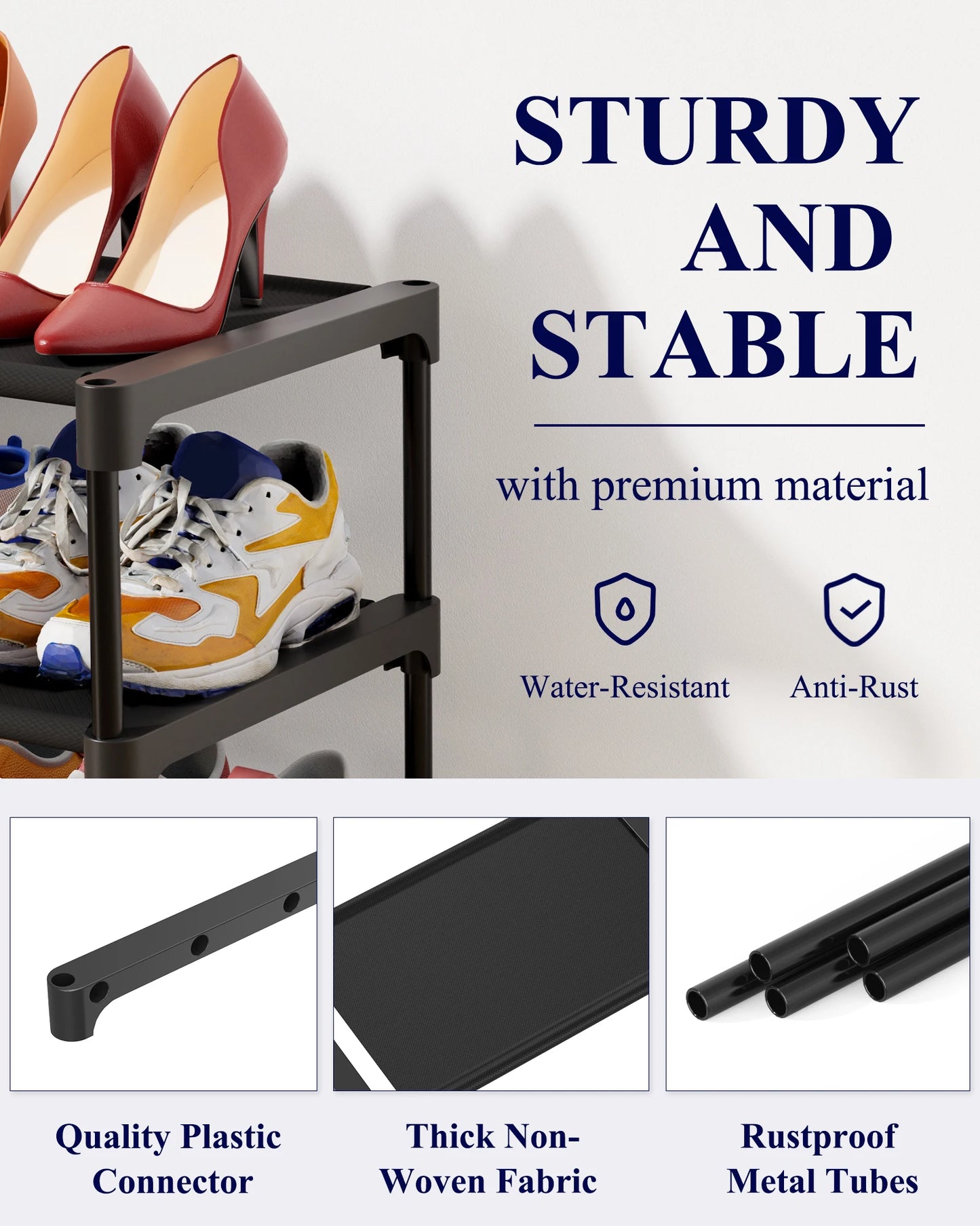3-Tier Non-Woven Shoe Rack, Closet Storage Shelf Organizer — product photo 3