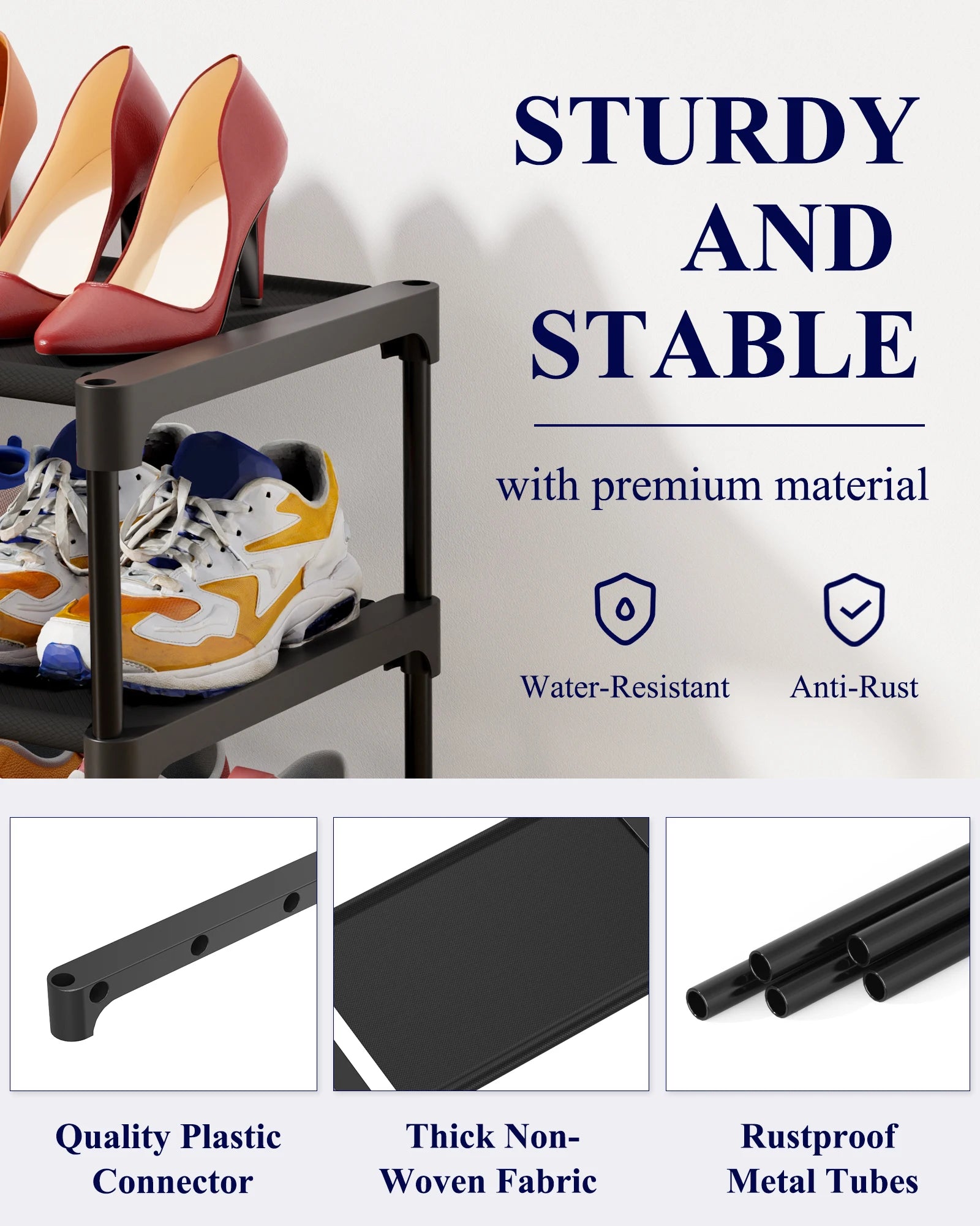3-Tier Non-Woven Shoe Rack, Closet Storage Shelf Organizer — product photo 3