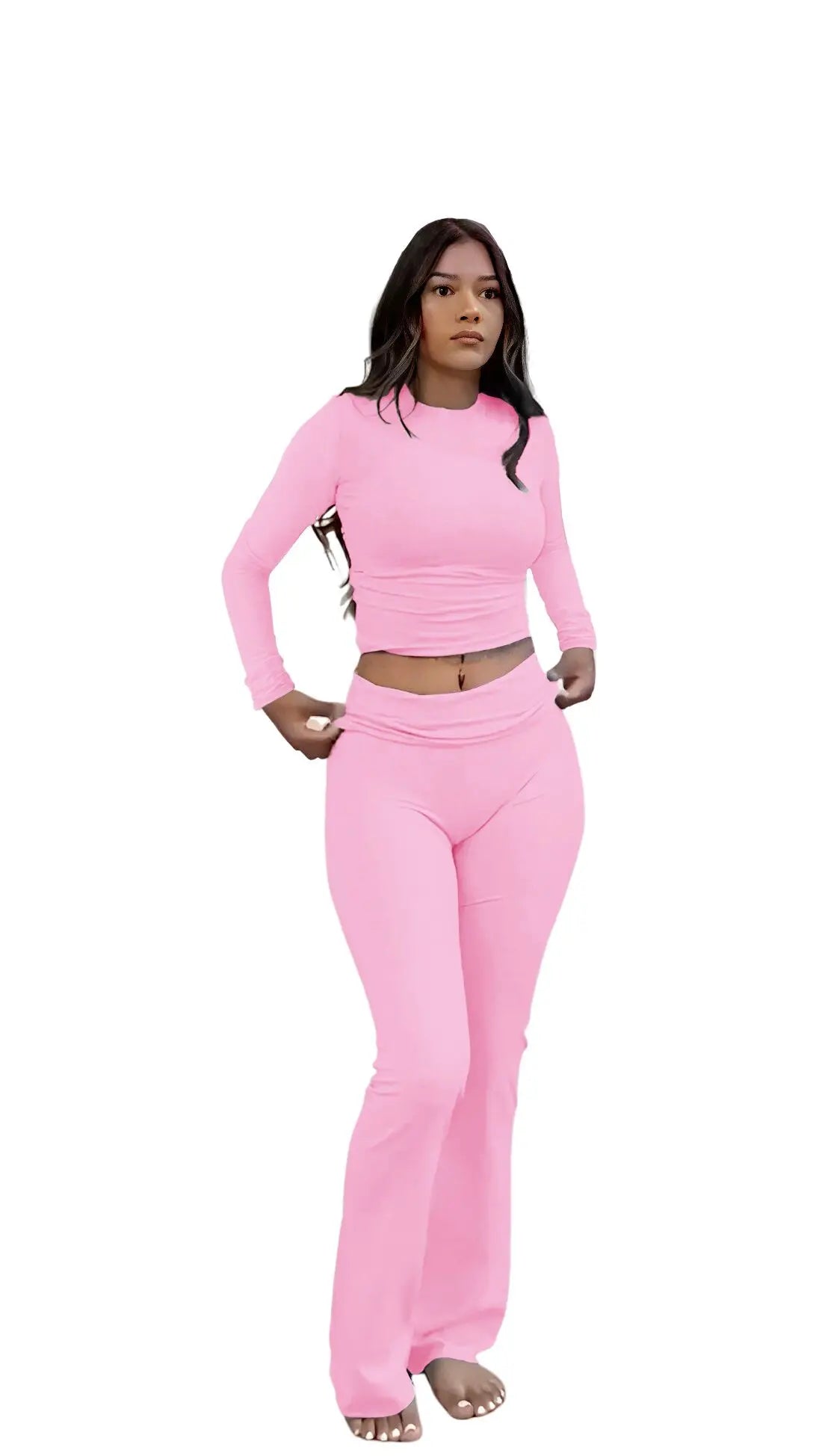 Women's Activewear Long-Sleeve + Wide-Leg Pants Set — Yoga Lounge 2-Piece Coordinated Suit — view 6 of women's activewear