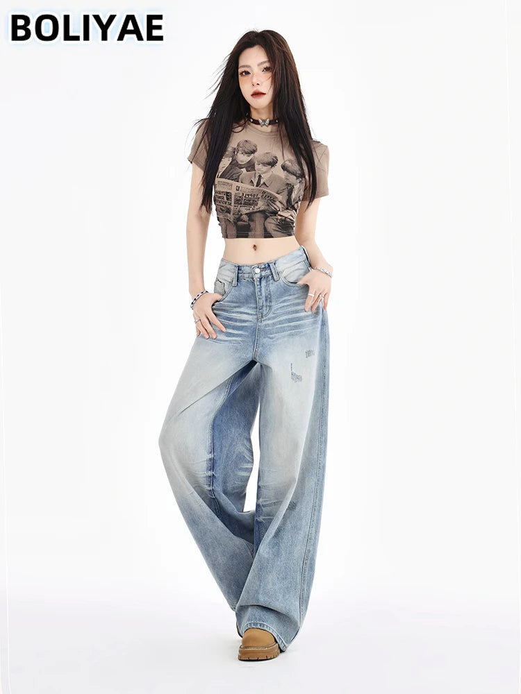 Boliyae Fashion Baggy Jeans Women Y2K Streetwear Vintage 2024