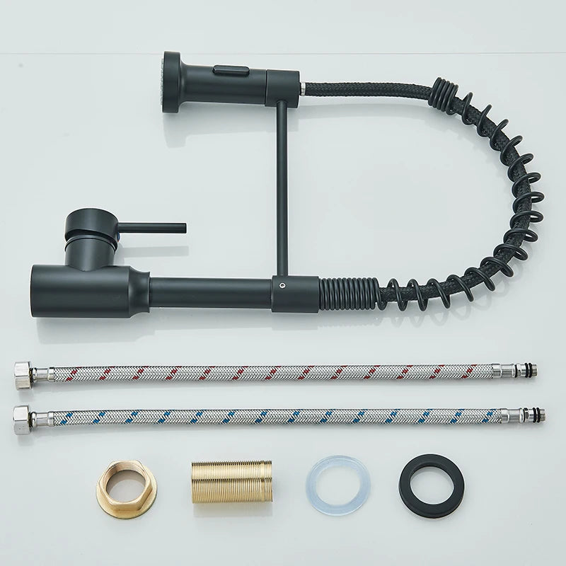 Pull-Down Kitchen Faucet with Single Handle – Hot/Cold Mixer Tap, 360° Swivel Dual-Function Sprayer