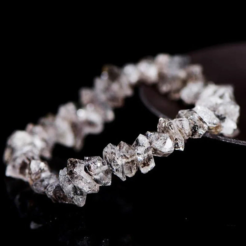 Crystal & Gemstone Herkimer Diamond Bracelet — Double-Pointed Quartz Hand Chain Jewelry — view 1 of crystal & gemstone