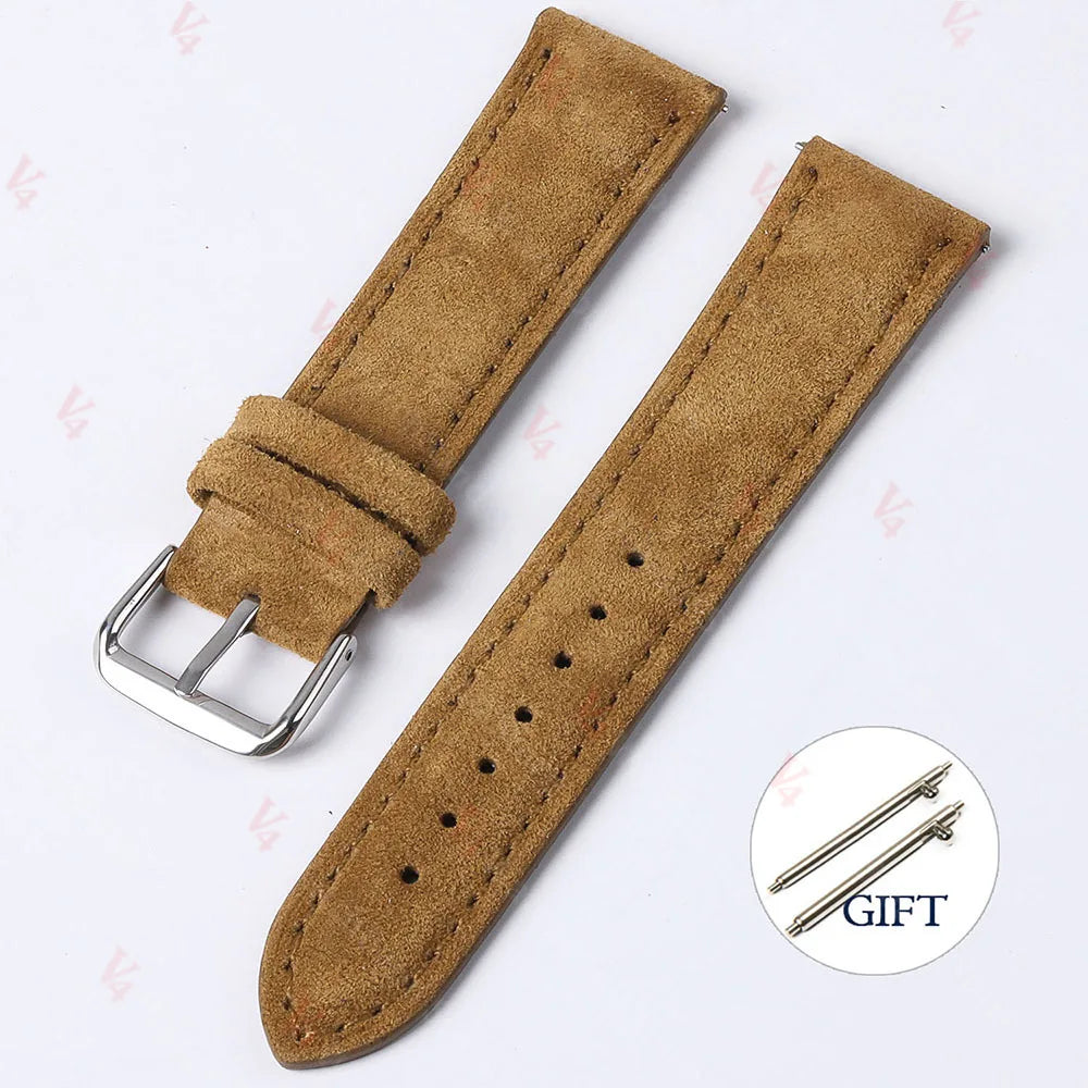 Vintage Suede Cowhide Watch Strap — 18mm 19mm 20mm 22mm Handmade Leather Band — view 17 of watch straps