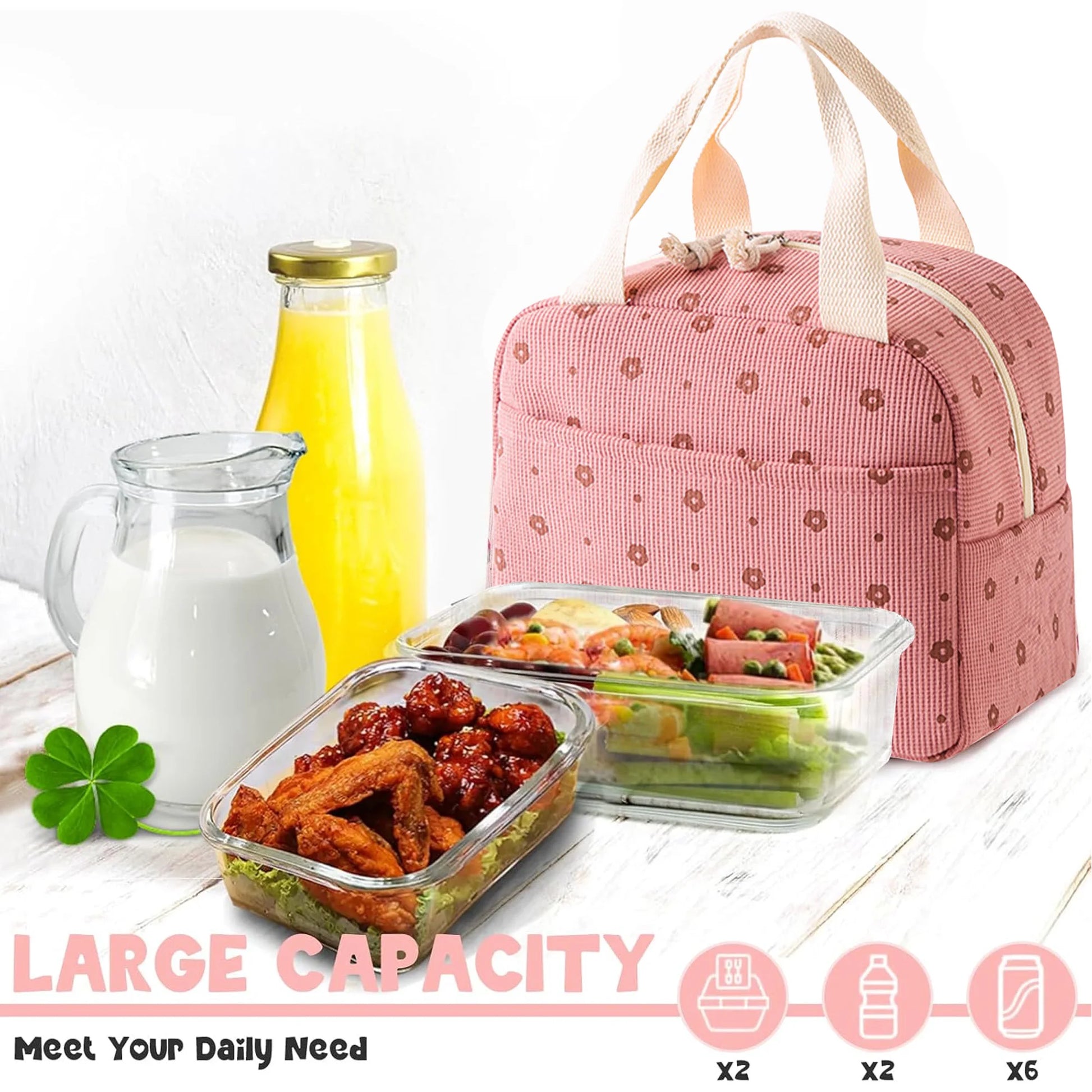 Pink Insulated Lunch Bag - Large-Capacity Cooler Tote for Work & Outdoor Travel — view 4 of lunch bags