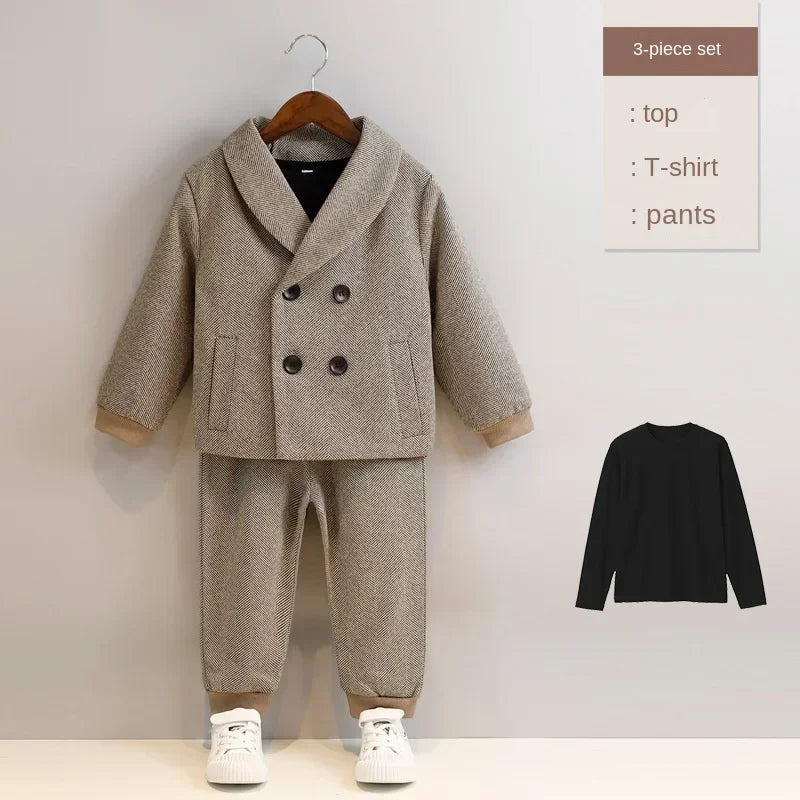 Boys’ Korean Style Double-Breasted Blazer Suit – Casual Birthday & School Outfit (Ages 1–12)