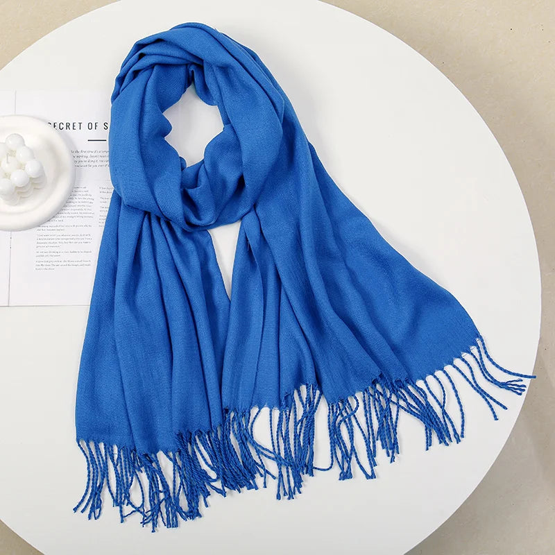 Solid Pashmina Scarf Tassel — Minimalist Cashmere-Feel Capsule Wardrobe Wrap for Women & Men — view 11 of scarves & wraps