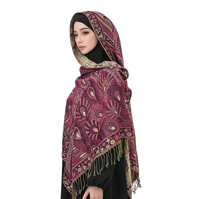 Cashmere-Feel Paisley Scarf Luxury-inspired — Tassel Hijab Pashmina Shawl Wrap, Blue Palette — view 5 of scarves & wraps