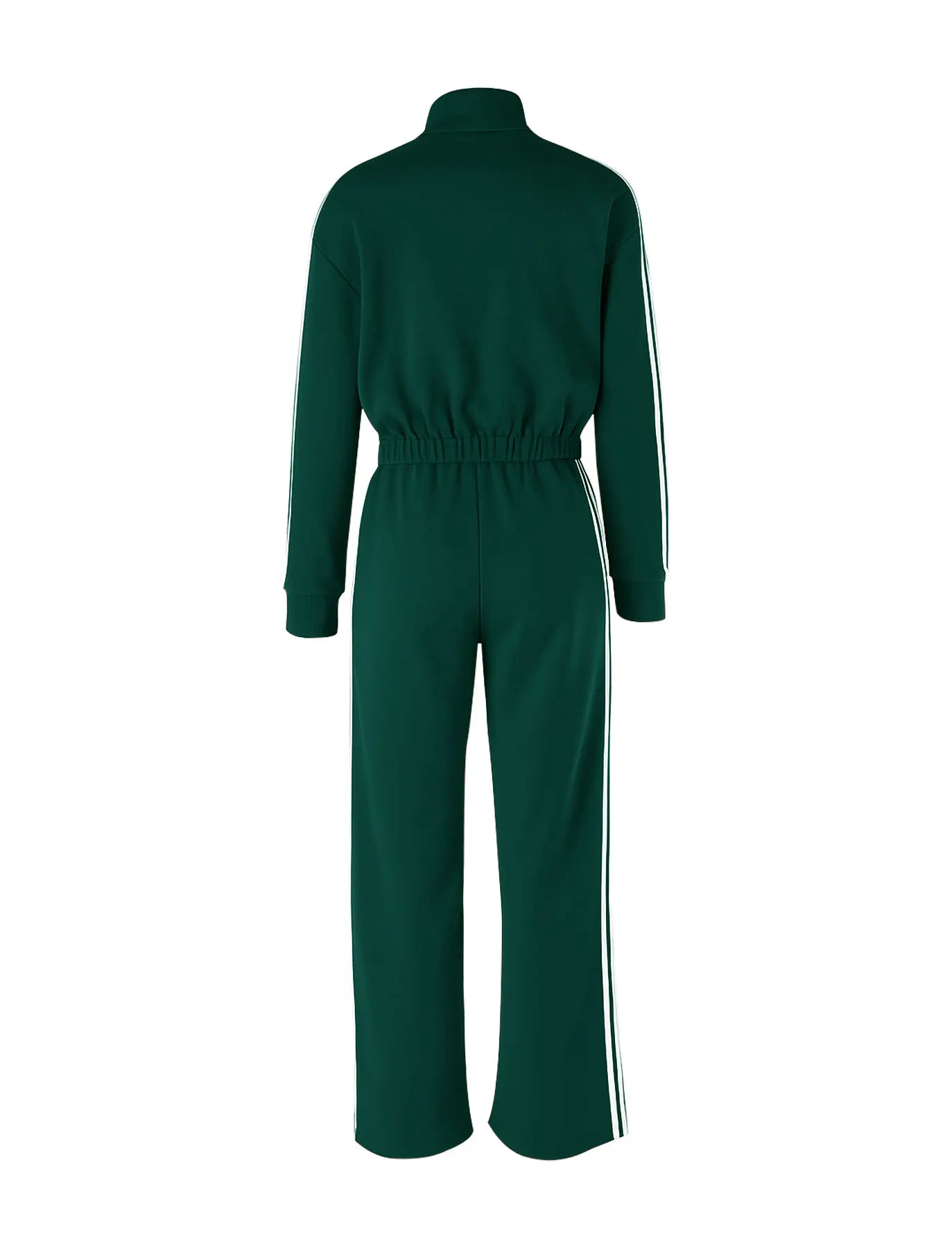 Women&rsquo;s Zipped Coat + Wide-Leg Pants Set &mdash; Green Long-Sleeve Striped Sportswear — view 4 of tracksuits