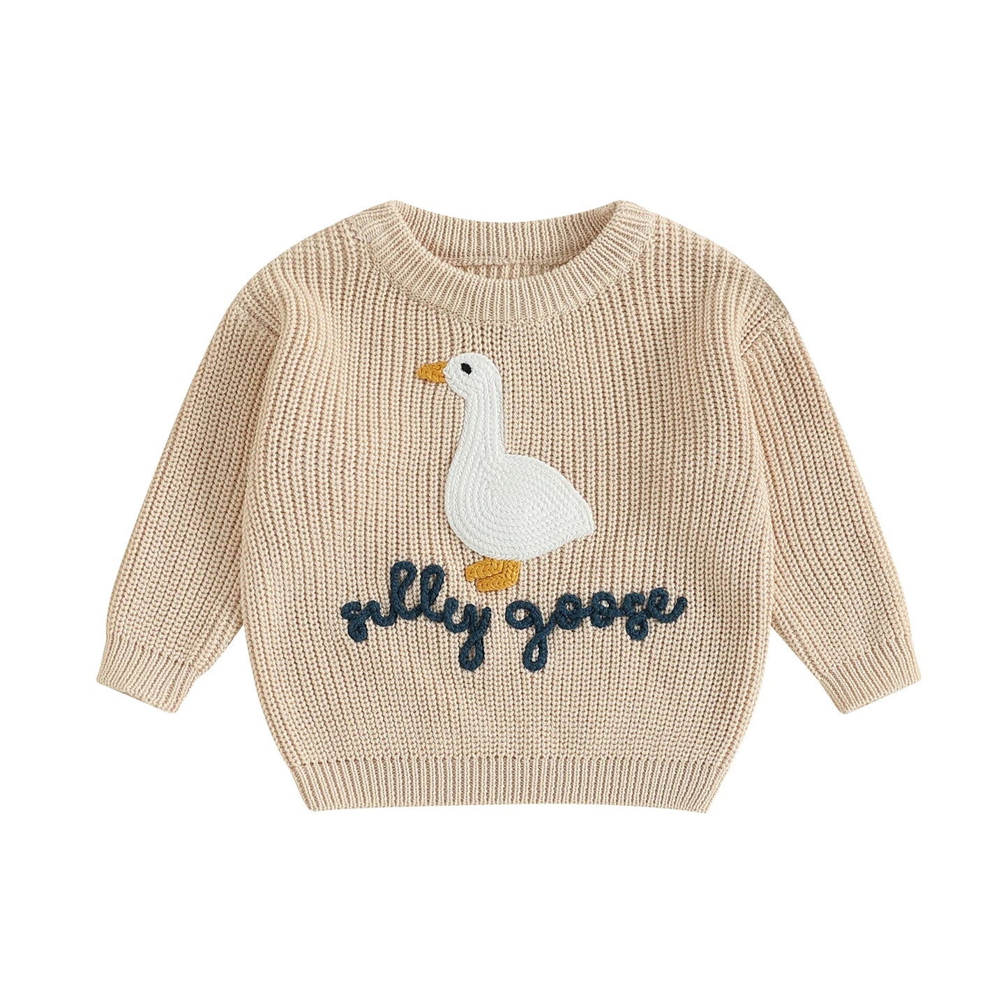 Infant Toddler Duck Embroidered Sweater - Crewneck Long Sleeve Pullover — view 7 of kids tops