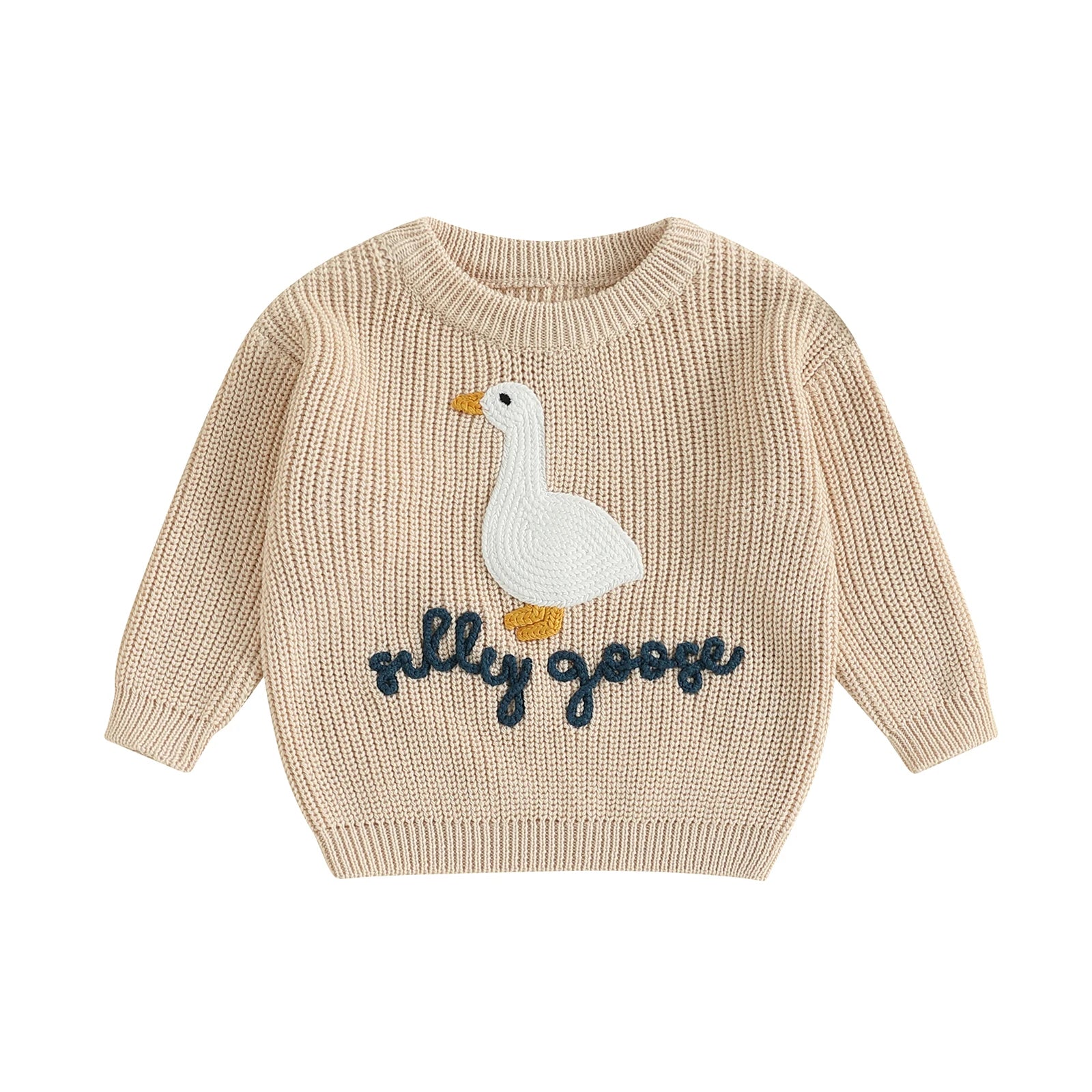 Infant Toddler Duck Embroidered Sweater - Crewneck Long Sleeve Pullover — view 7 of kids tops