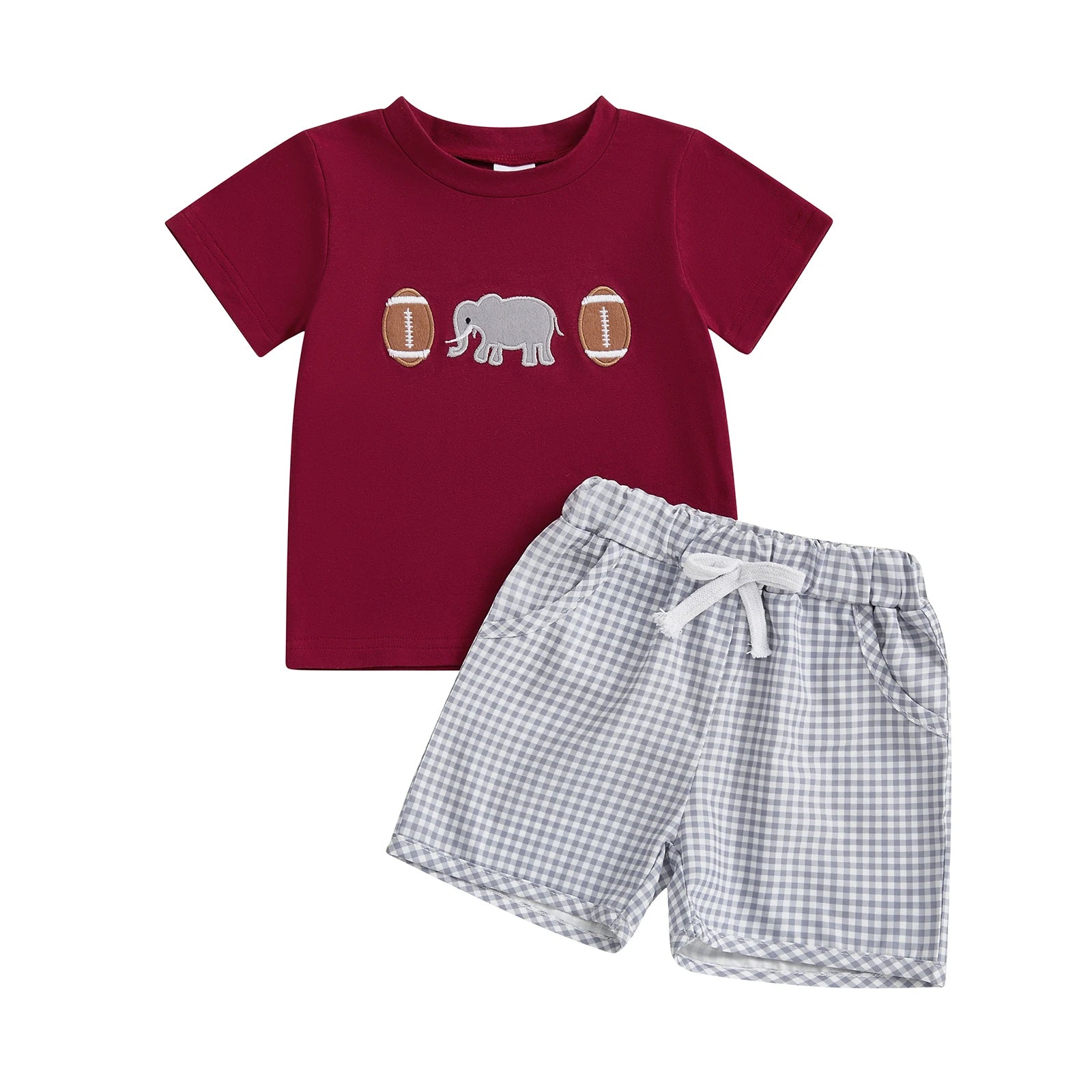Boys Rugby Elephant Embroidery Top & Plaid Shorts - Preppy Summer Set — view 4 of boys sets