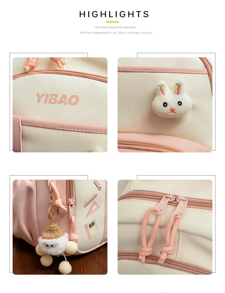 Cute rabbit children school backpack for teenage girls Fashionable splicing color contrast fresh lady knapsack kids schoolbags