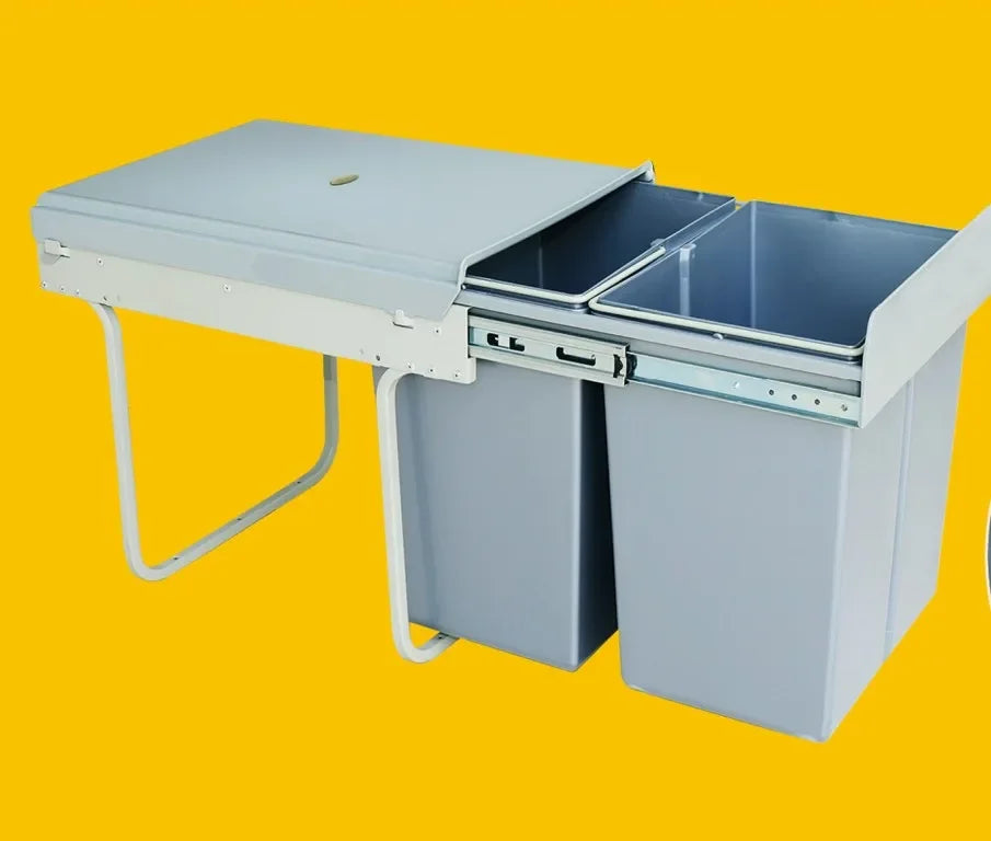 Slide-Out Twin Garbage Bin Cabinet – Easy Access Waste Sorting & Kitchen Storage Solution