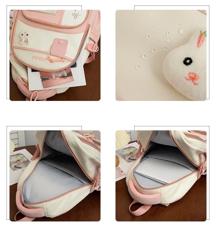 Cute rabbit children school backpack for teenage girls Fashionable splicing color contrast fresh lady knapsack kids schoolbags