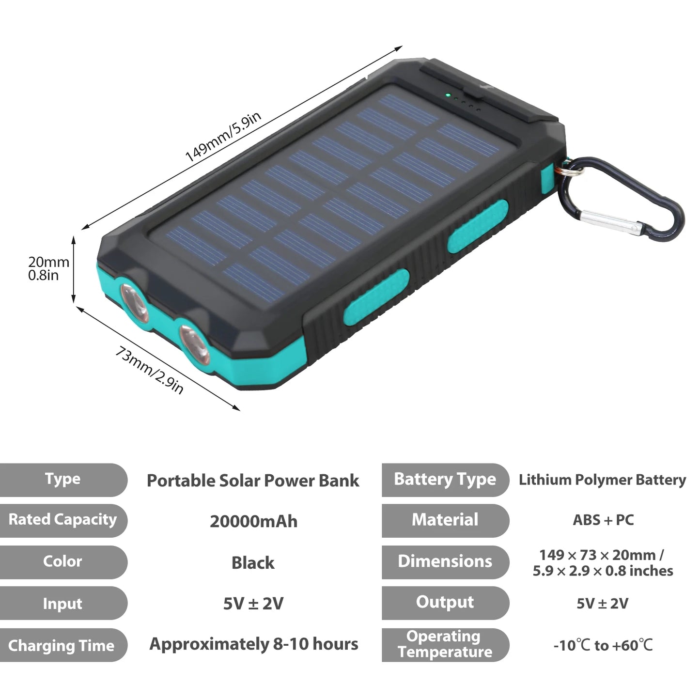 20,000mAh Solar Power Bank Waterproof — Compass Flashlight SOS Outdoor — view 8 of power banks