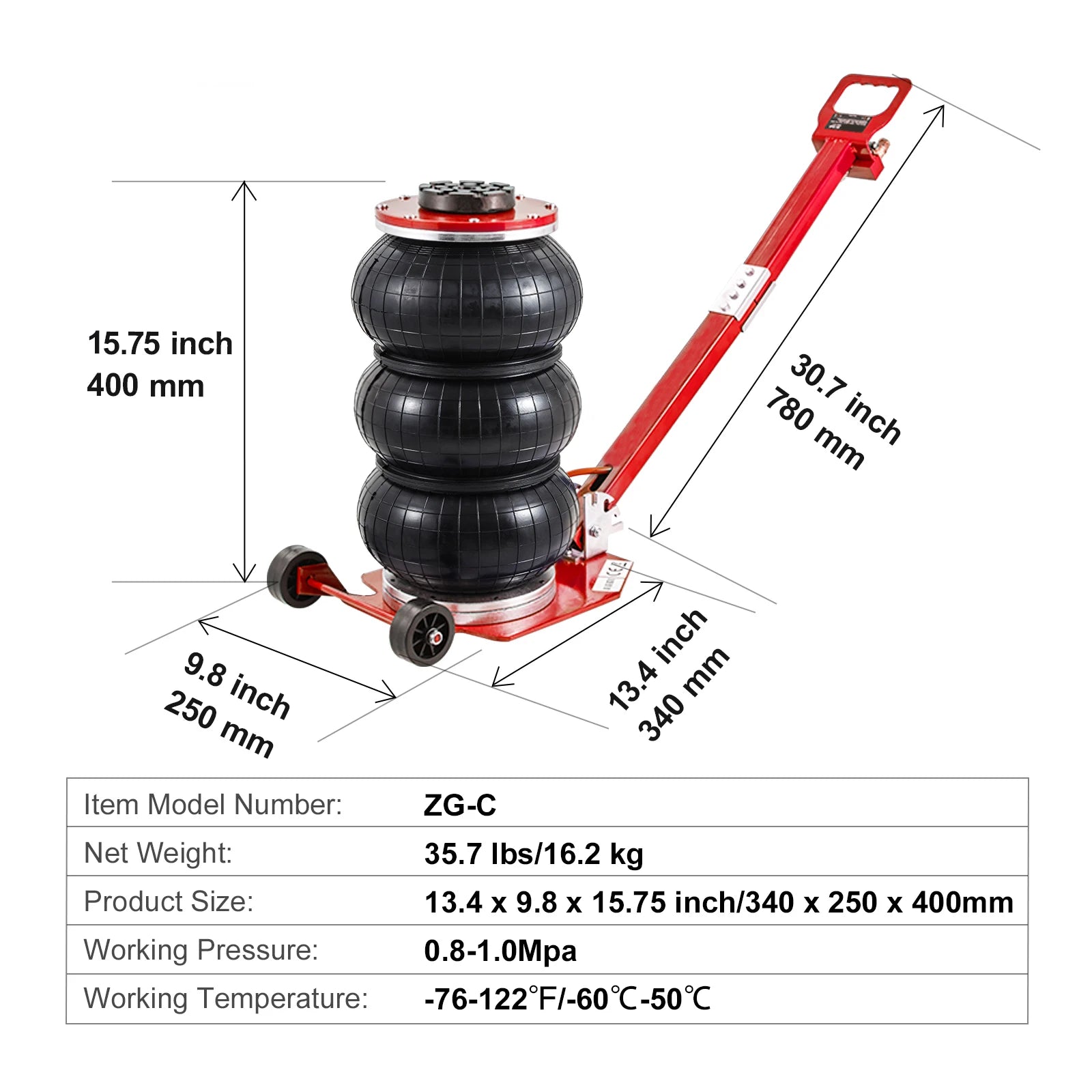 SucceBuy 3/5 Ton Pneumatic Triple Bag Air Jack – Quick Lift Car Repair Jack with Wheels — view 9 of bags & accessories