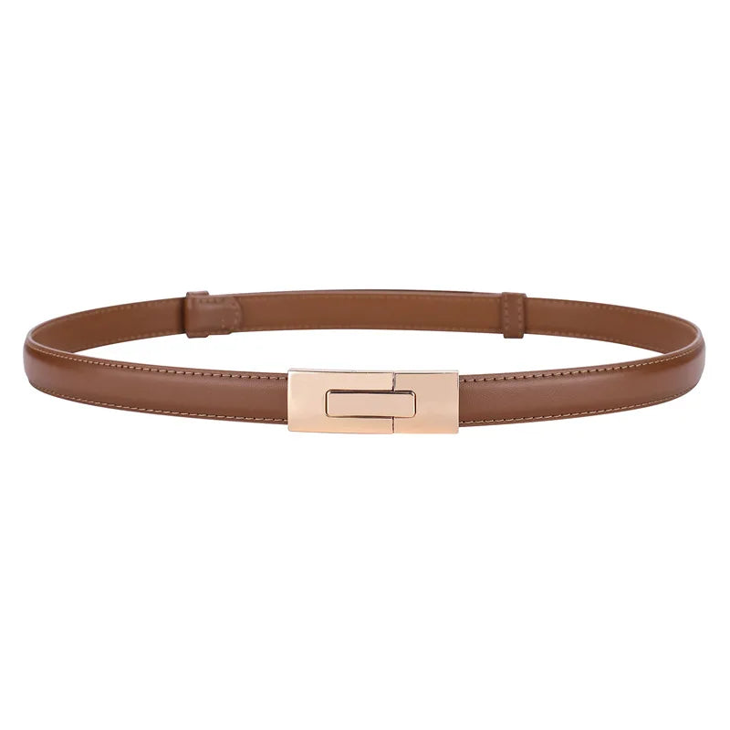 Belts Genuine Leather Women's 1.8cm Slim Belt — Gold Lock Buckle — view 11 of belts