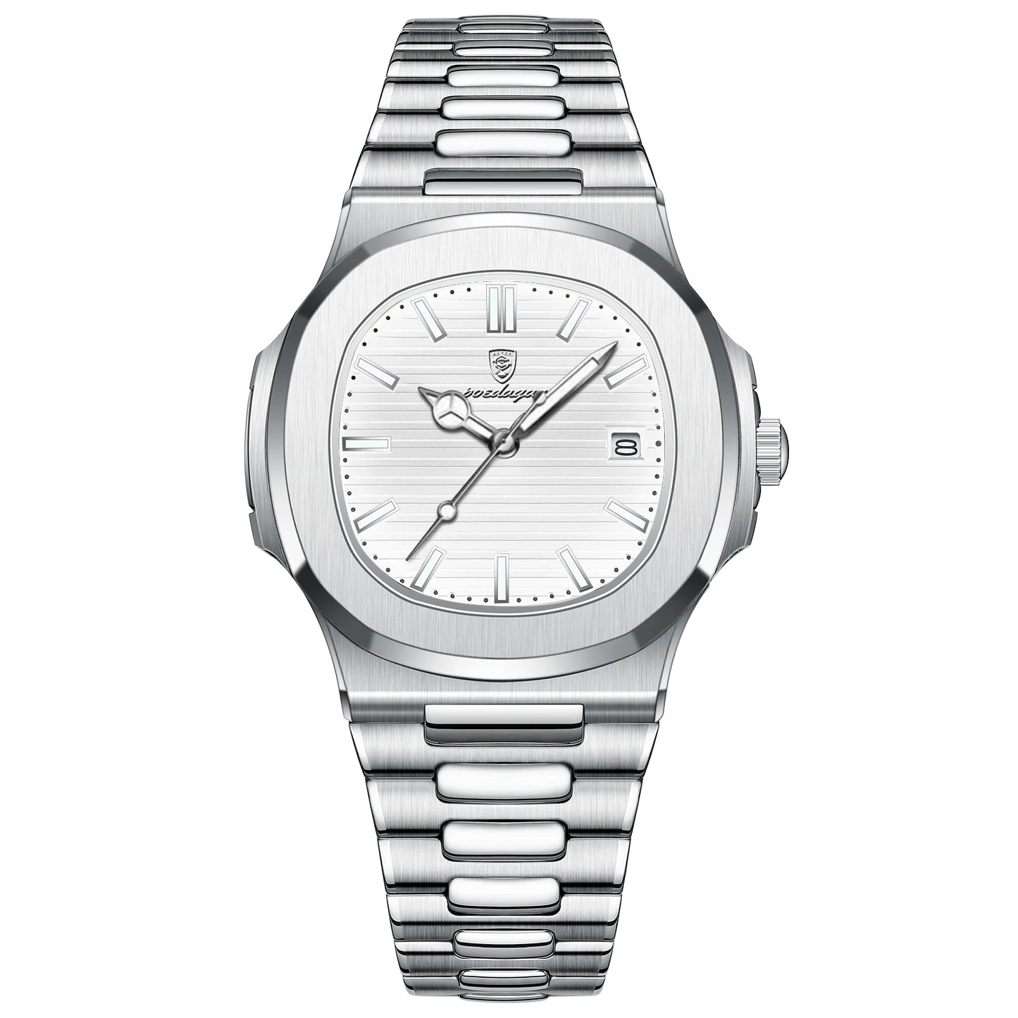 POEDAGAR Men's Square Luxury Watch — Waterproof Luminous Stainless Steel Sport Quartz Wristwatch — view 8 of watches