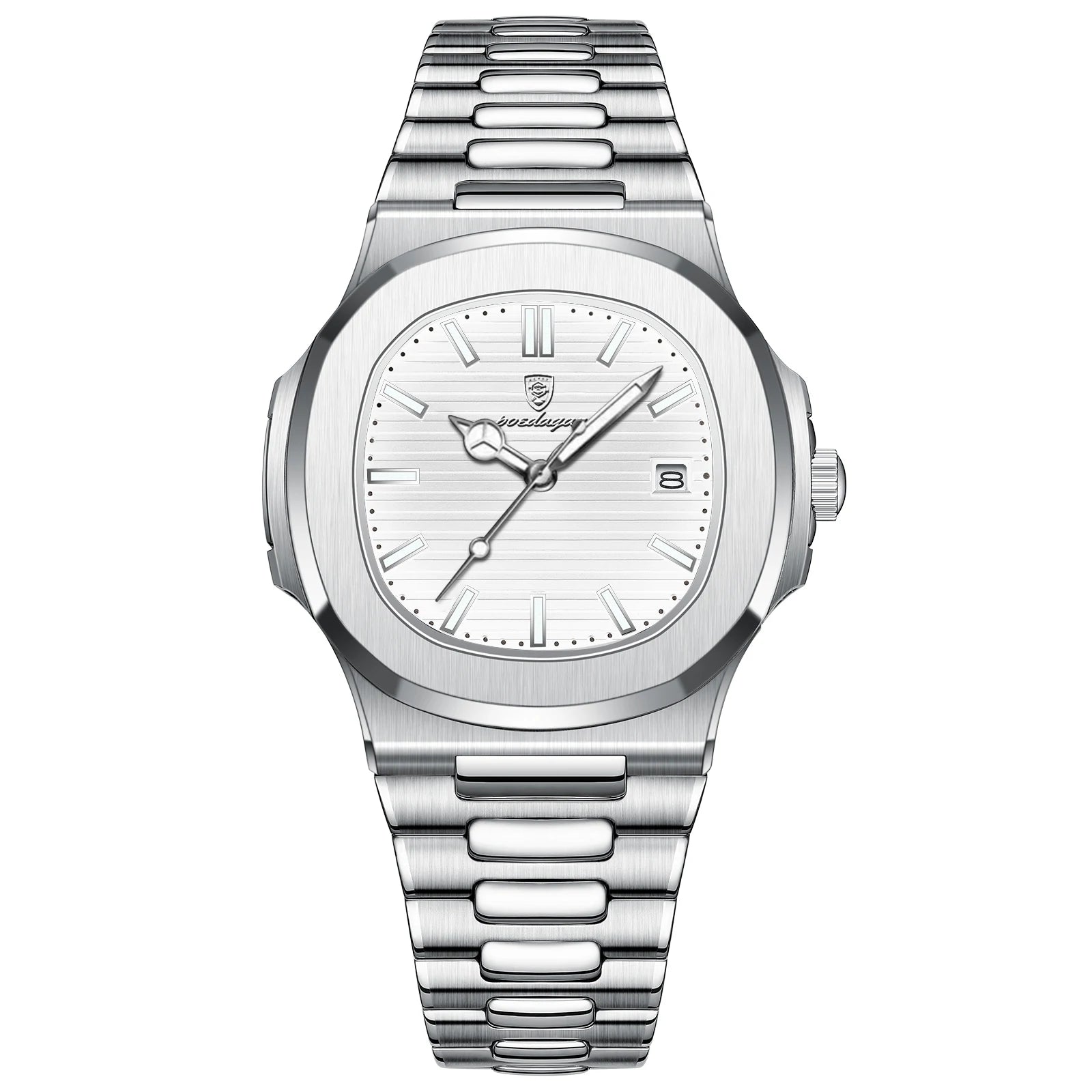 POEDAGAR Men's Square Luxury Watch — Waterproof Luminous Stainless Steel Sport Quartz Wristwatch — view 8 of watches