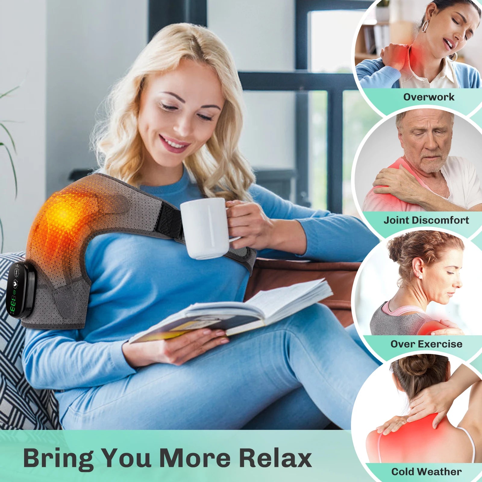 Heated Vibration Shoulder Massager Brace — Frozen Shoulder Therapy — view 6 of braces & support