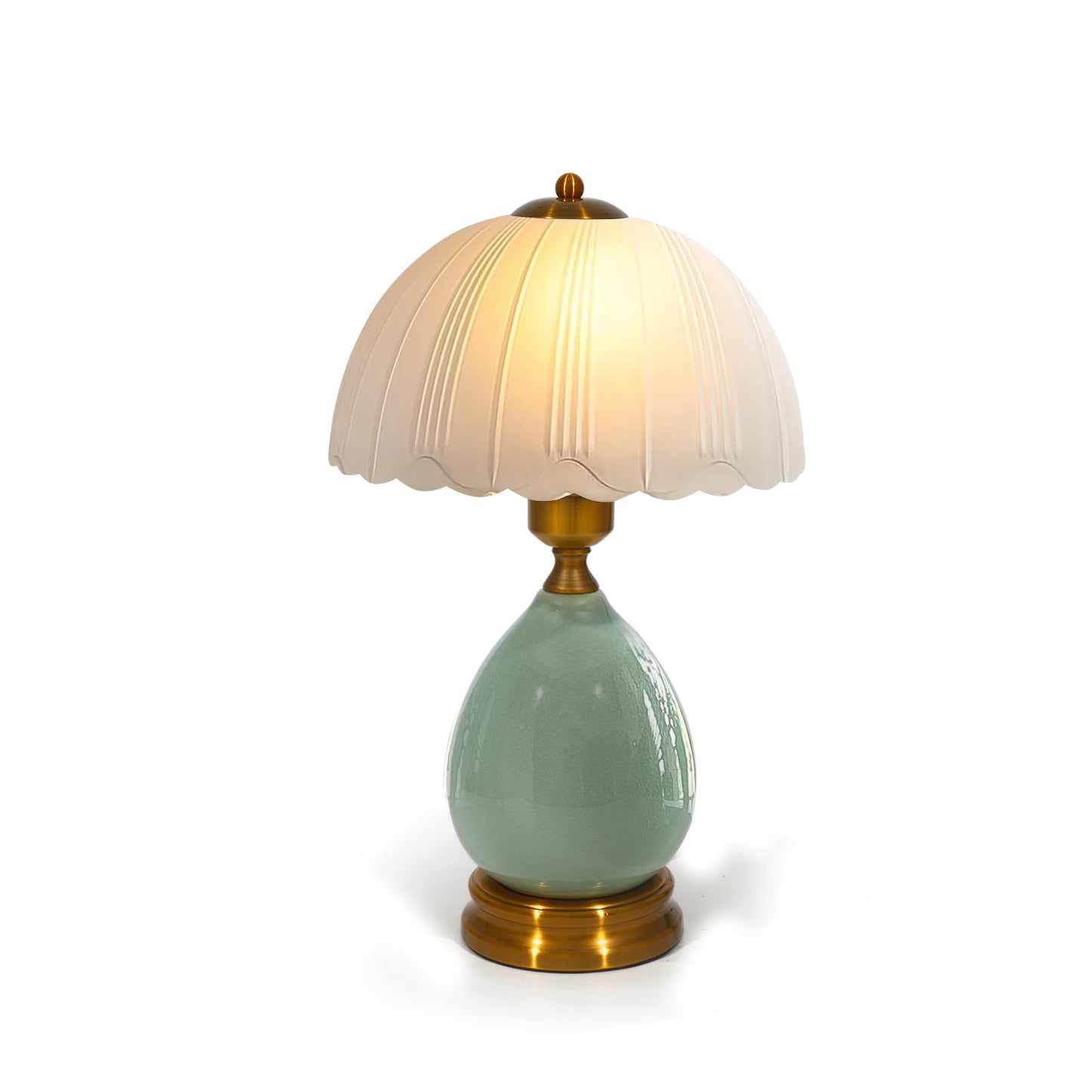 Chinese Green Ceramic Table Lamp &mdash; 16 in Vintage Bedside Lamp with 3-Color Dimmable LED — view 2 of lighting