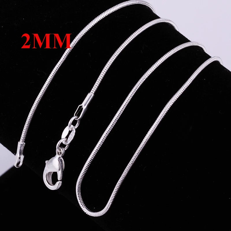 Unisex 925 Sterling Silver Snake Chain Necklace — 1-3mm Solid Fashion Jewelry