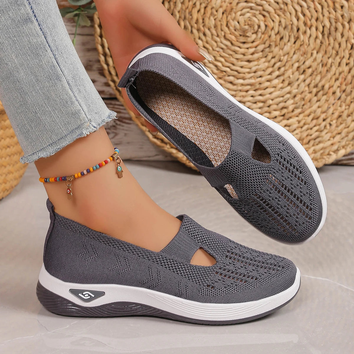 Women's shoes Solid Color Breathable Sneakers, casual sneaker women's summer sneakers, Low-top Knitted Casual Shoes Mom Shoes — view 16 of product