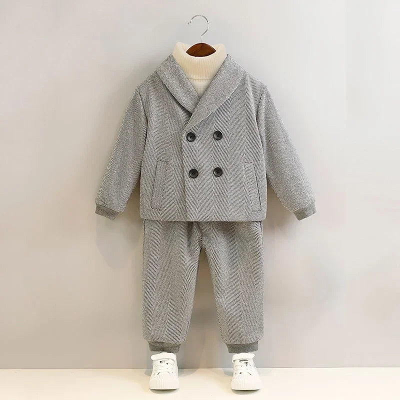 Boys’ Korean Style Double-Breasted Blazer Suit – Casual Birthday & School Outfit (Ages 1–12)