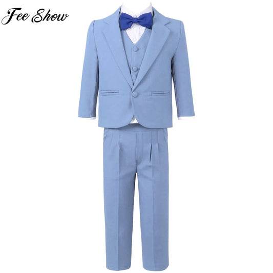 Baby Boys' 5-Piece Gentleman Suit – Formal Blazer, Shirt, Vest, Bow Tie & Pants