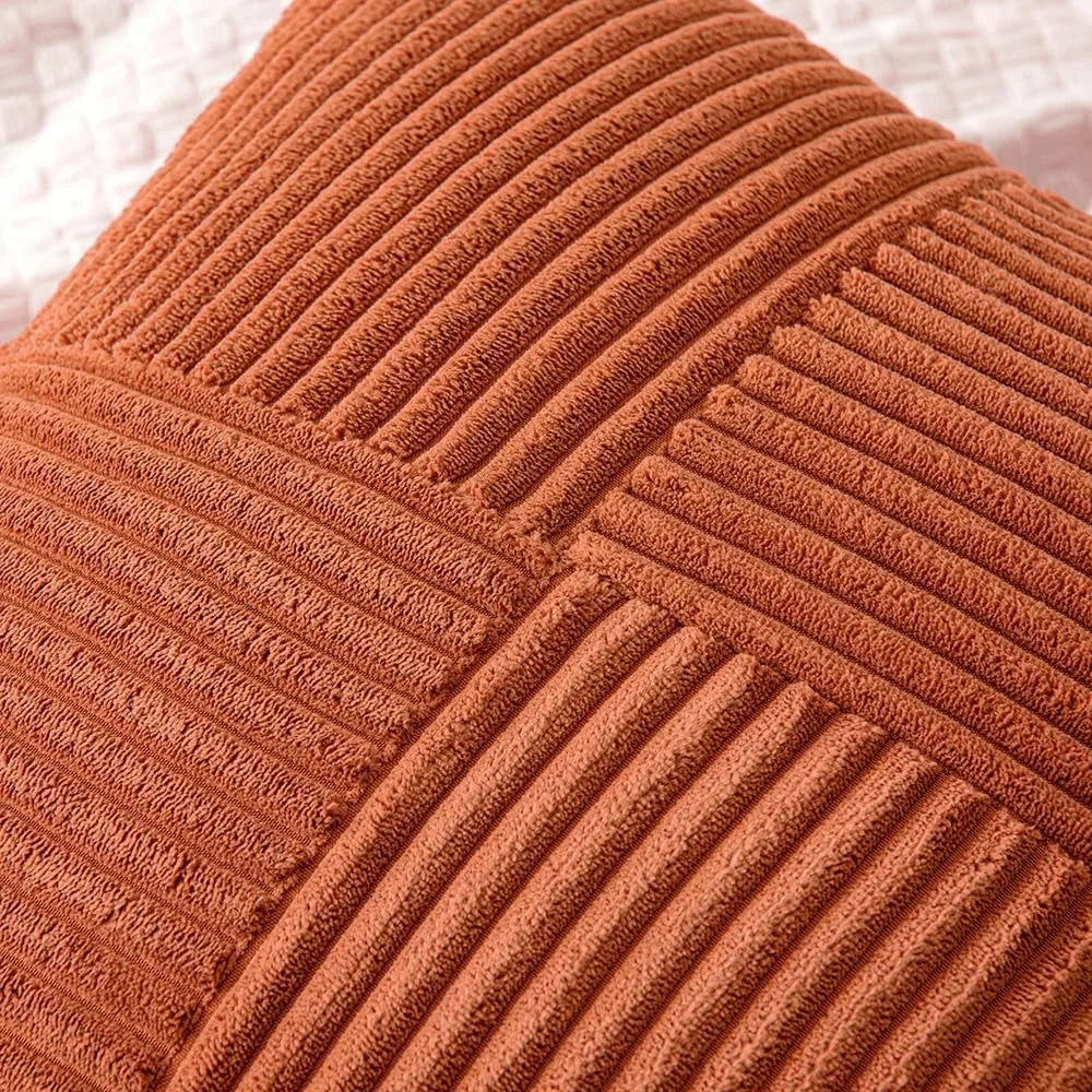 Rust Boho Corduroy Throw Pillow Cover &mdash; 18&times;18 in Terracotta Patchwork Accent Cushion — view 2 of cushion covers & pillow cases