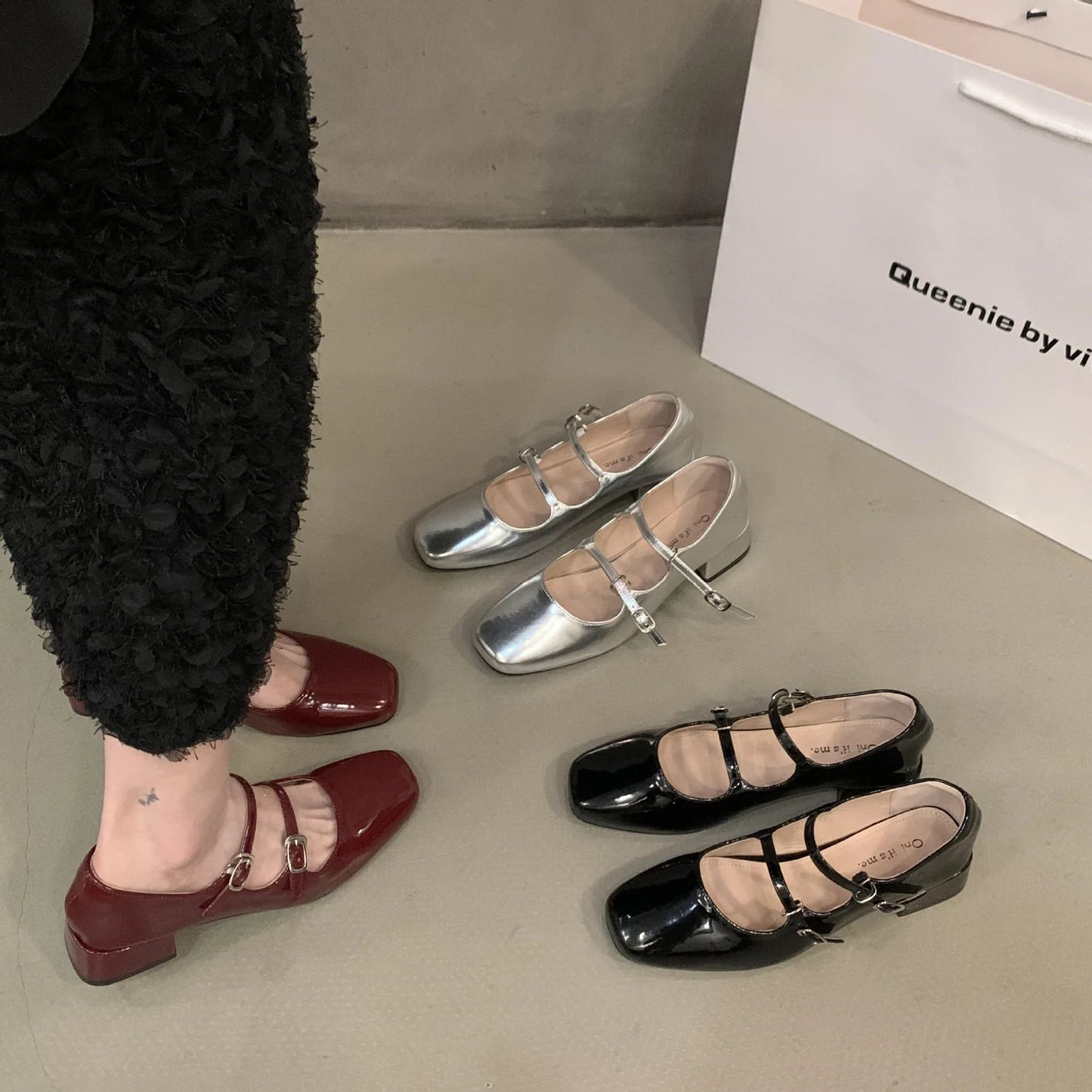 Flats & Ballet — Retro Mary Jane Heel Flats, Glossy Comfort Single-Strap Pumps — view 2 of flats & ballet