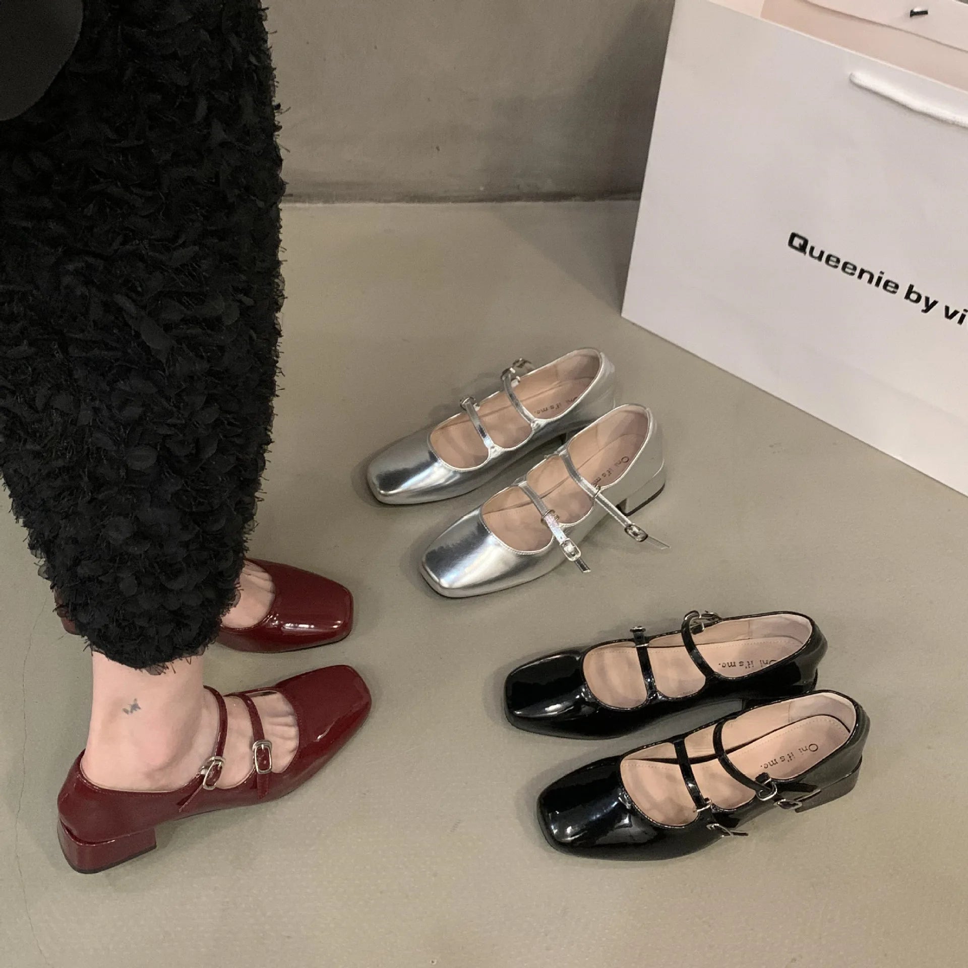 Flats & Ballet — Retro Mary Jane Heel Flats, Glossy Comfort Single-Strap Pumps — view 2 of flats & ballet