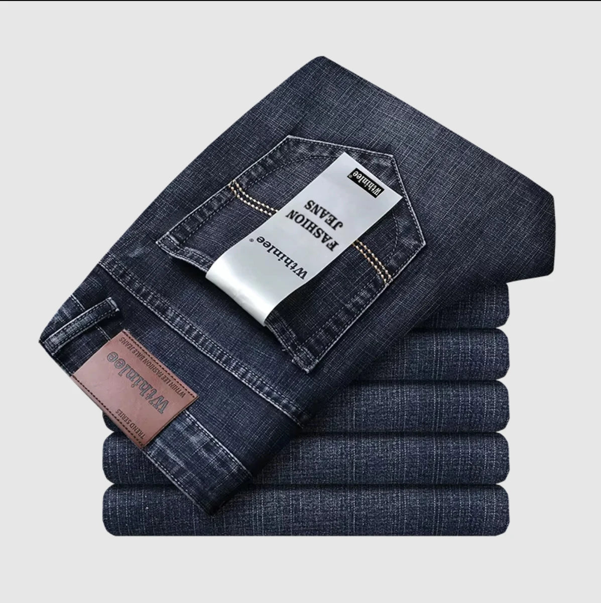 Wthinlee Men's Business Jeans — Stretch Straight Fit Classic Denim Trousers — view 5 of men's clothing