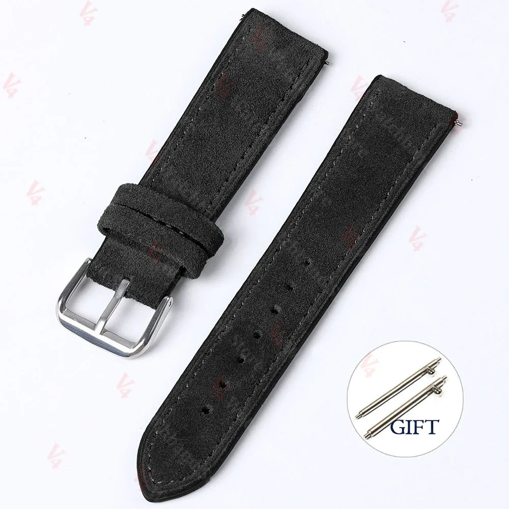 Vintage Suede Cowhide Watch Strap — 18mm 19mm 20mm 22mm Handmade Leather Band — view 8 of watch straps
