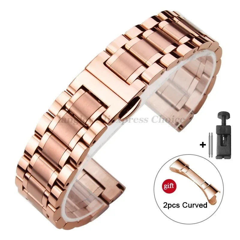 Curved-End Stainless Steel Watch Strap — Universal 12/13/14/15/16/17/18/19/20/21/22mm Band — view 9 of watch straps