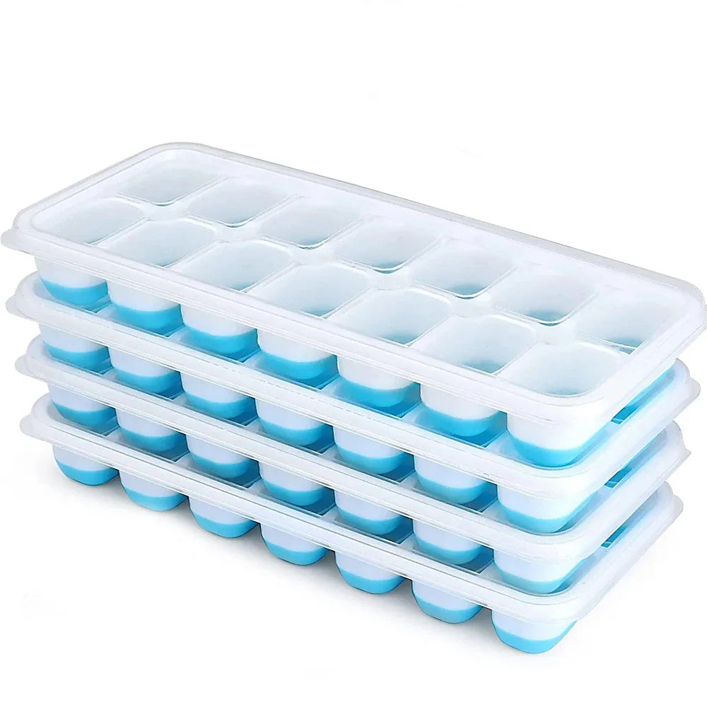 Ice Cube Tray Mold with Lid Silicone Square 14 Cube Easy Release Ice Cube Molds Summer Kitchen Bar DIY Iced Cocktail Freeze Tool — view 8 of product