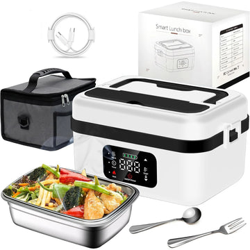 8000mAh Rechargeable Heated Lunch Box 1L Portable Electric Food Warmer with Timer Stainless Steel Container — view 1 of food storage