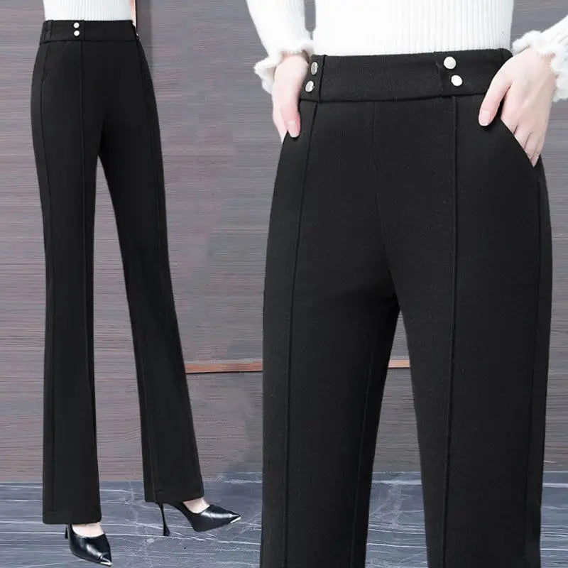 Office Lady Loose Flare Pants Autumn Winter Korean Woman Clothing Pockets Patchwork High Waist