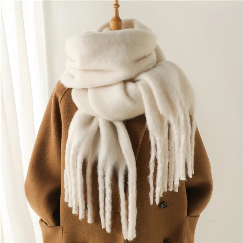 Winter Scarf Women Chunky Tassel — Cashmere Warm Pashmina Blanket Wrap Big Tassel Long Poncho — view 8 of scarves & wraps