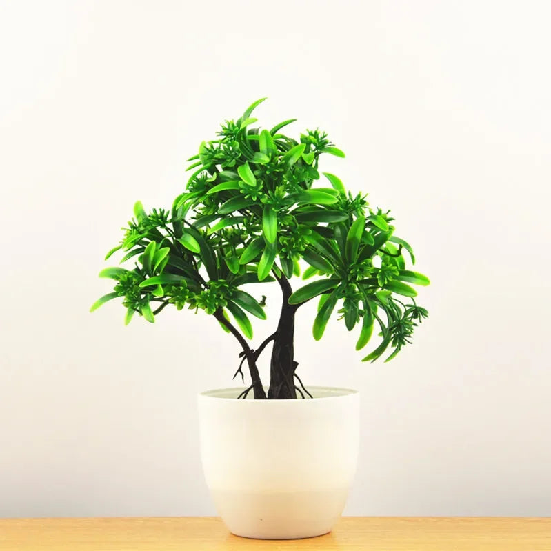 Home Decor Artificial Bonsai Plant — Faux Green Small Tree in Pot for Home, Office & Garden