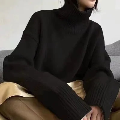 Turtleneck 100% pure cashmere women's loose sweater thickened autumn and winter wool sweater jumper lazy base