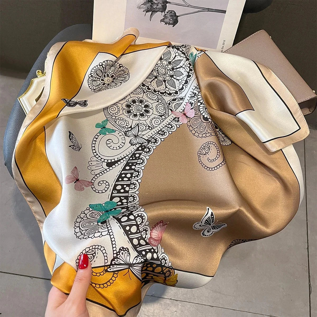Silk Scarf 100% Real Silk Neckerchief — Luxury-inspired Hair Tie, Bag Charm, Neck Wrap — view 4 of scarves & wraps