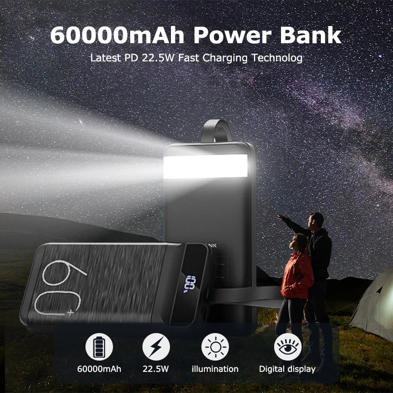 hganus 60,000mAh Power Bank — QC PD 3.0 22.5W Fast Charging Mega Capacity — view 2 of power banks