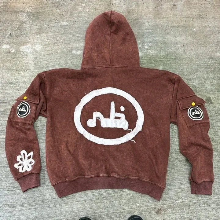 Y2k Zip Up Hoodies Women Street Hip Hop Retro Fashion high quality Embroidery Washing Long Sleeve Coats Loose Hooded Sweatshirt