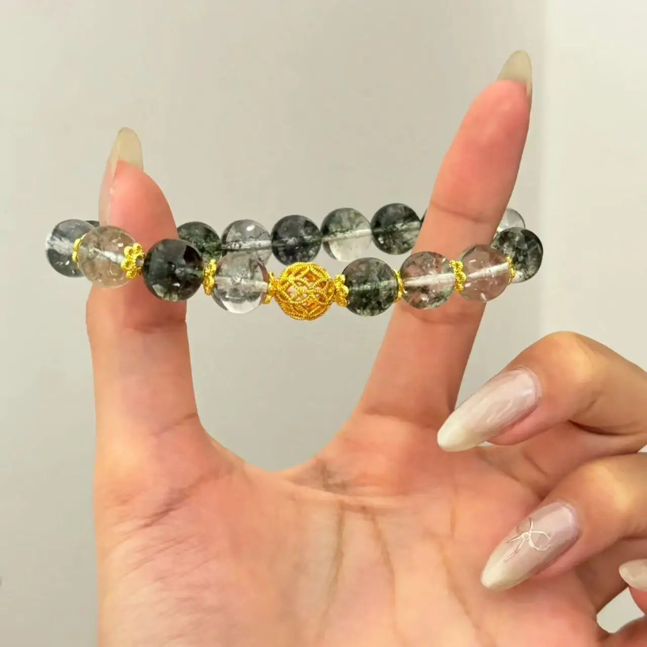 Crystal & Gemstone Green Ghost Quartz Bracelet — Hydrangea Natural Stone Women's Jewelry — view 2 of crystal & gemstone
