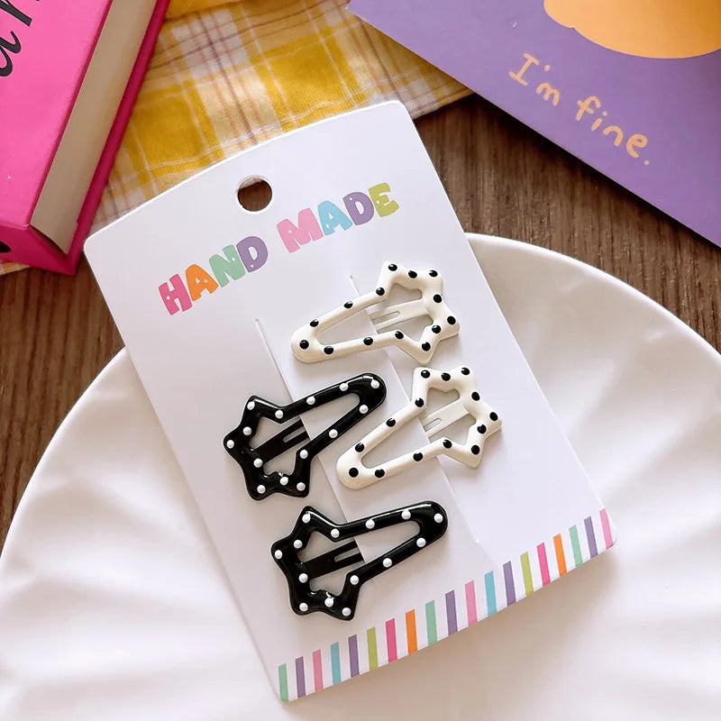 New polka dot hair clip black and white color clip girl versatile bangs clip hair accessory for short hair — view 6 of product