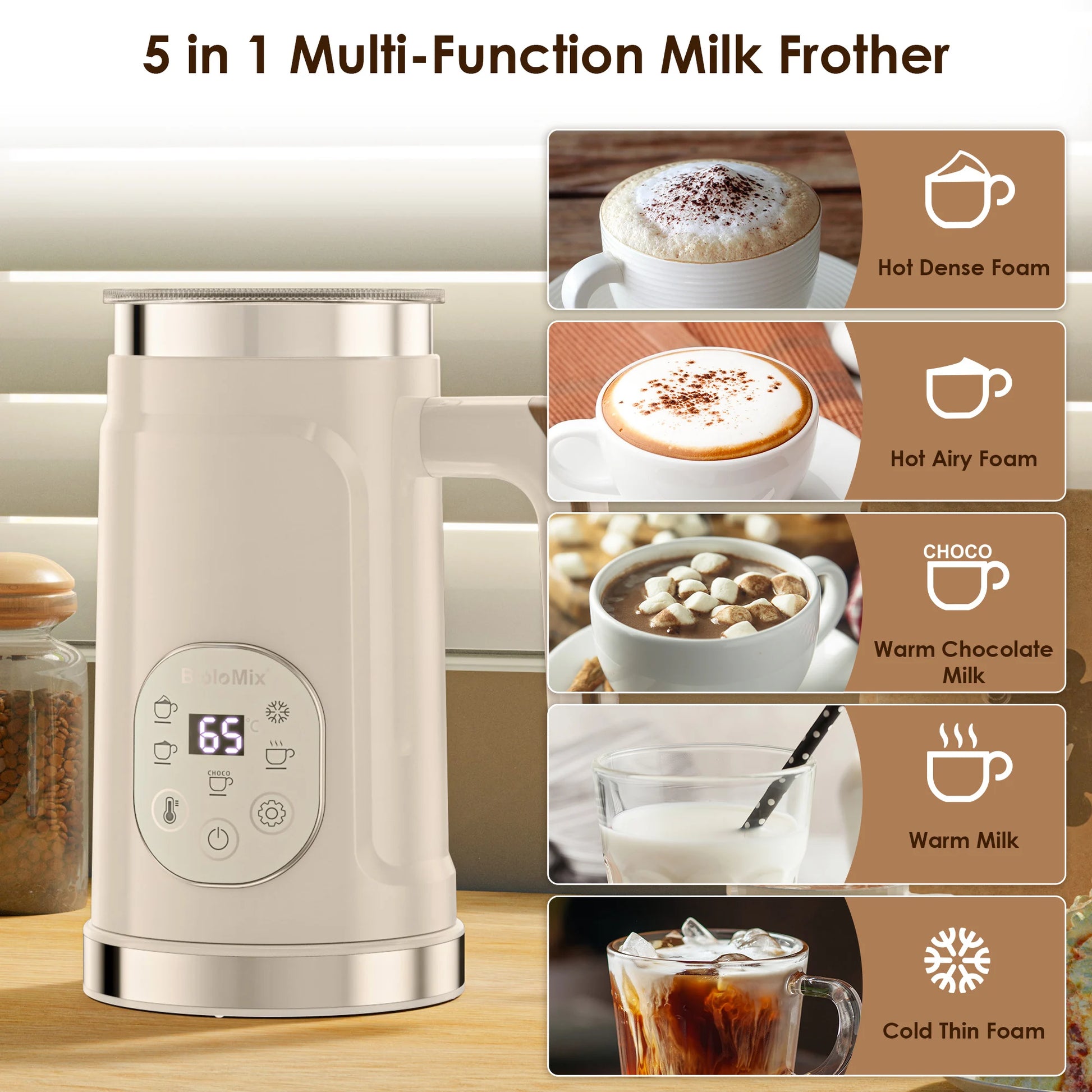 BioloMix 5-in-1 Milk Frother – LED Touchscreen Hot & Cold Foam Maker for Lattes & Coffee — view 2 of beauty & personal care