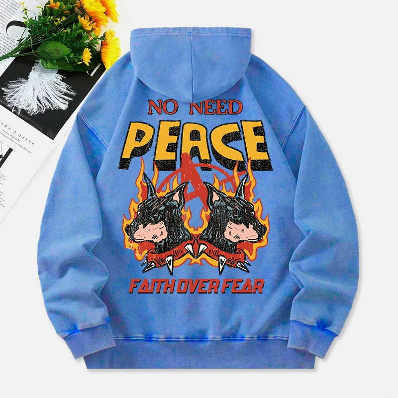 Faith Over Fear Washed Hoodie Womens 2 Dogs Print Cotton Sweatshirt Long Sleeves Pocket Oversized Hooded Casual Womans Clothes